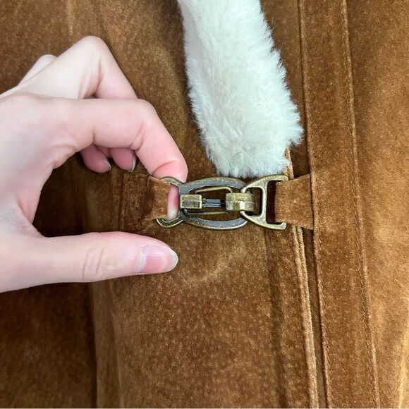 VTG Gallery Leather Suede Penny Lane Sherpa Driving Coat Size Medium - Picture 10 of 16